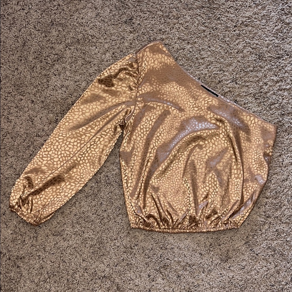 Shein Bronze Puff Sleeve One-Shoulder Top